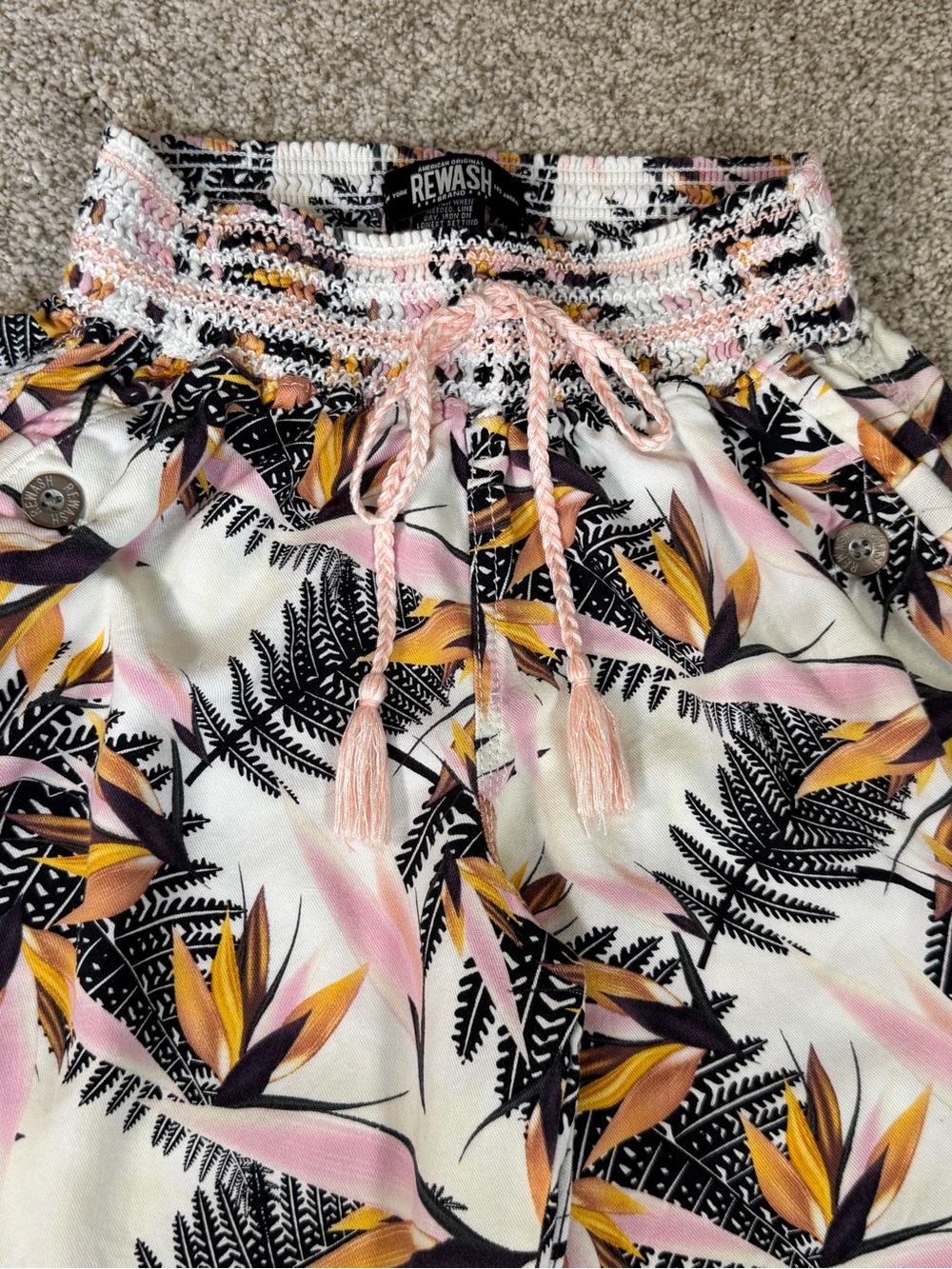 Rewash Brand Lounge Palazzo Pants Palm Leaf Print Rayon Elastic Waist Large - Picture 3 of 5